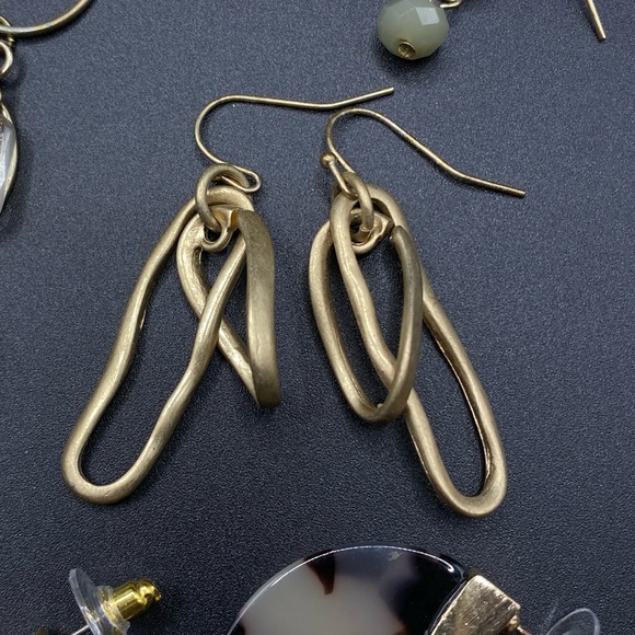 Gold Tone Pierced Earring Bundle Tortoise Shell Shoulder Dusters 4 Pairs Lot - Picture 6 of 8